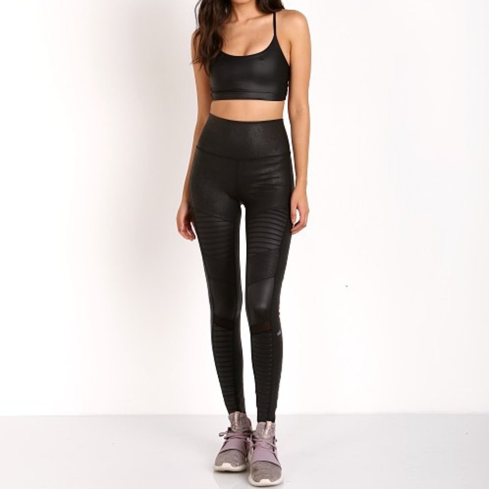 ALO Yoga Leather Black Moto Leggigns